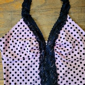 Pink and black polkadot lace tanktop